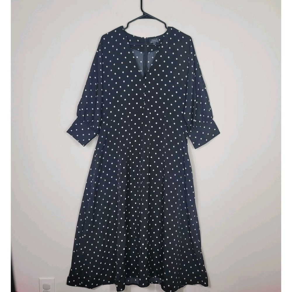 Abbott Elementary Polka Dot Midi Dress XL Volume 1 Black V-Neck Retro Teacher